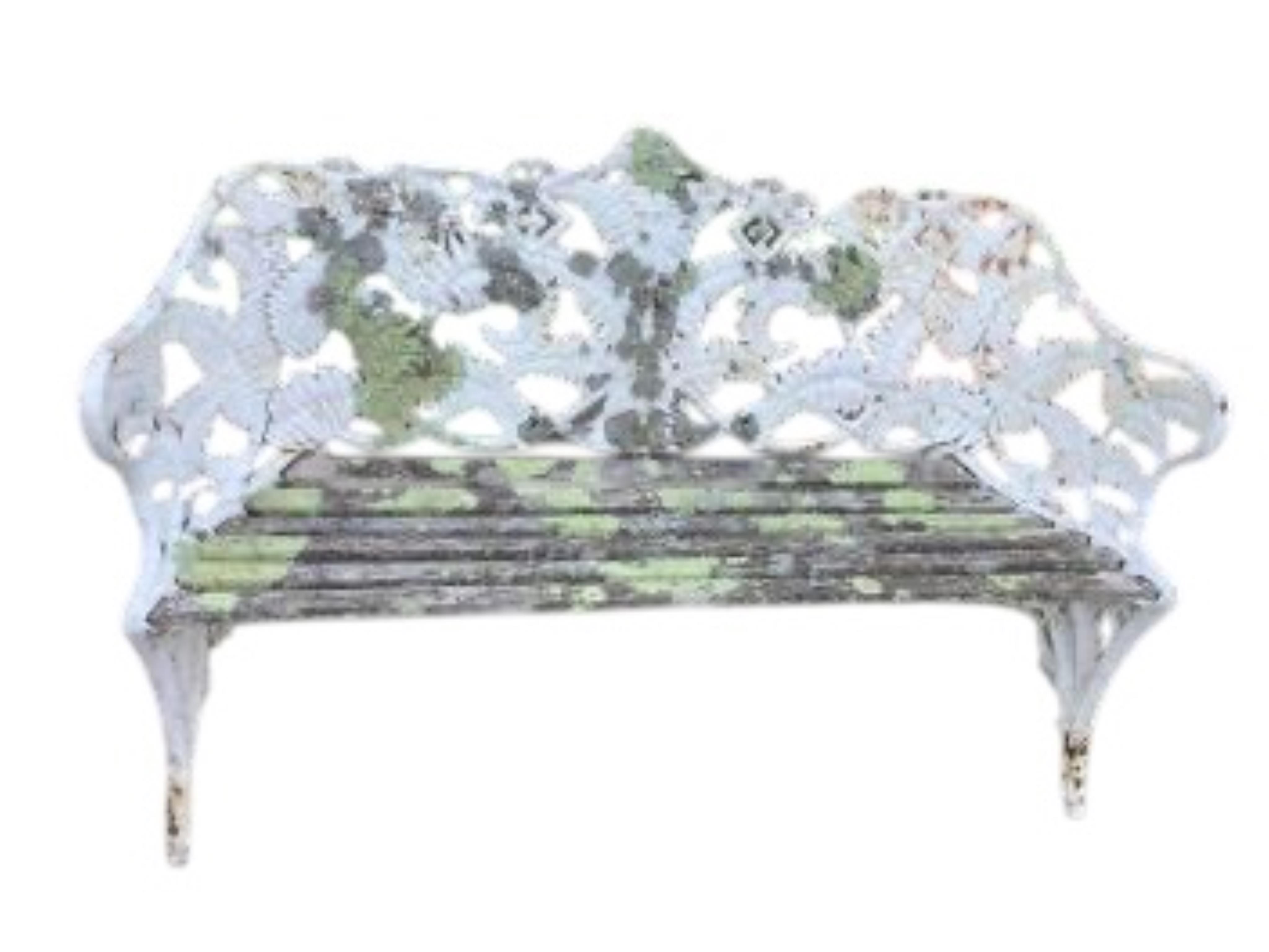 A Victorian Coalbrookdale style fern pattern white painted cast iron garden bench, width 152cm, depth 56cm, height 91cm
